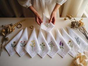 Divers mouchoirs en lin fleuri adaptés aux mariages, aux familles et aux restaurants, durables et fabriqués en 100% lin - Product Image 4