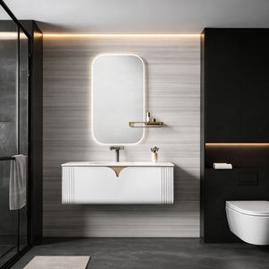 Set di Mobili da Bagno Moderni di Alta Gamma, Mobile Sospeso Bianco con Lavabo Singolo e Specchio LED - Product Image 1