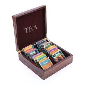 Boîte à sachets de thé rectangulaire en bois de luxe faite à la main Trice Tea Time, design simple - Product Image 5