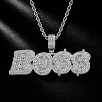 Collier pendentif en cuivre avec lettres BOSS serties de micro-pavés de zircon, brillant, style hip-hop streetwear unisexe