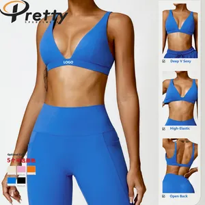 Wholesale High Quality Women's Sports Bra Hollow Out Back Sportswear Crop Top Ladies Sexy Deep V Yoga Bras Sports Bra For Woman