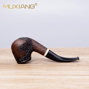Muxiang Tobacco Pipe Bent Type Handcrafted Wood With Logo Carving Personal Gift - Product Image 4