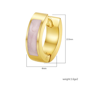 Tendance Mode Boucles d'oreilles créoles Huggie pour femme en acier inoxydable avec émail coloré effet goutte d'huile, plaqué or 18K par placage sous vide, Vente en gros - Product Image 2