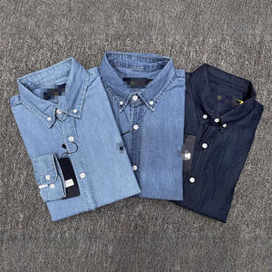 <span class=keywords><strong>Camicia</strong></span> in <span class=keywords><strong>Denim</strong></span> da <span class=keywords><strong>uomo</strong></span> con Logo classico ricamato in cotone 100% con risvolto a manica lunga Casual Slim-Fit lavato all'ingrosso - Product Image 3