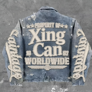Chándal de Mezclilla Estilo Urbano Vintage para Hombre, 100% Algodón, Personalizado con Bordado/Efecto Desgastado y Otros Diseños Artesanales - Product Image 3