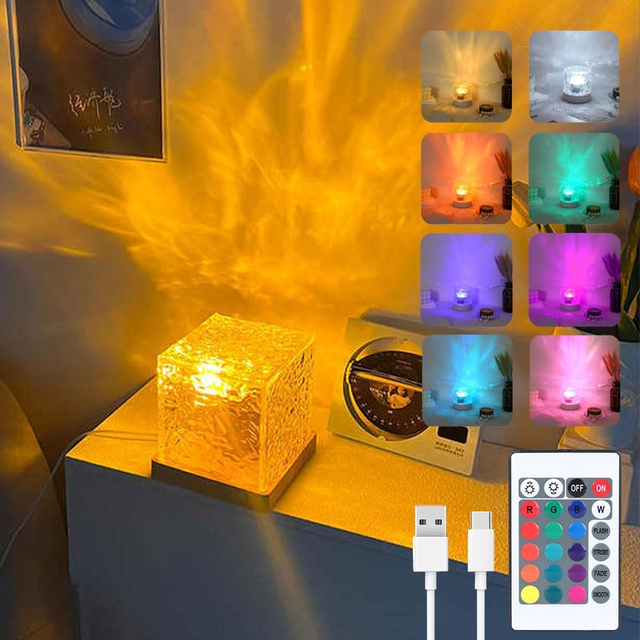 USB Ocean Wave Dynamic Water Ripple Pattern Multicolor Bedroom Decoration Northern Night Lights Projector Aurora Borealis Lamp