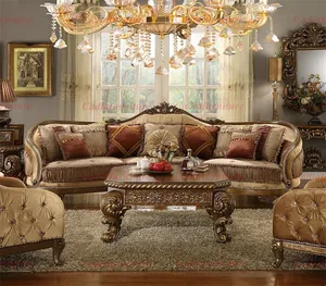 Thiết kế sang trọng lớn sofa Set gỗ rắn thiết kế phòng khách vải sofa Set khung gỗ chesterfield ghế sofa