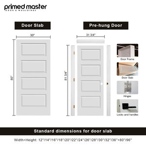 30x80 <span class=keywords><strong>4</strong></span>面板现代白色卧室房间木门底漆预挂室内门浴室免油漆室内门房屋 - Product Image 2