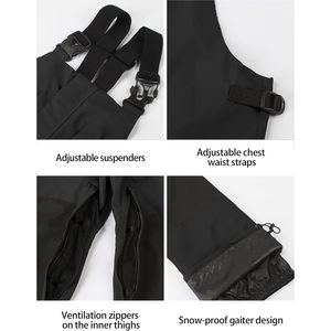 Salopette de snowboard pour homme personnalisée, imperméable, respirante 15K 10K, 7 poches, non isolée, noire, taille M - Product Image 5