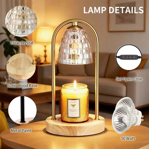 โคมไฟอุ่นเทียนแก้วฐานไม้แบบหรี่แสงได้ สำหรับให้ความร้อนแก่เทียนหอมและตกแต่งบ้านและห้องนอน - Product Image 5