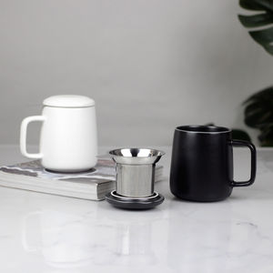 Taza de té de cerámica de 600ml y 20oz, tazón de té de cerámica de alta potencia con tapa e infusor para uso en la Oficina y el hogar, regalo de amor - Product Image 1