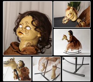 Casa embrujada Secret Room Bar Halloween de pie eléctrico mecánico Prop animado brillante decoración Props Swinging Horse Girl - Product Image 5