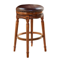 Meubles de bar en bois antique, chaise de bar en bois vintage avec revêtement en cuir et tissu