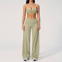 Ensemble de soutien-gorge de sport 2 pièces couleur unie, ajusté, rehausseur de dos, respirant, taille élastique ; Logo avant pour tenue de fitness et de gym