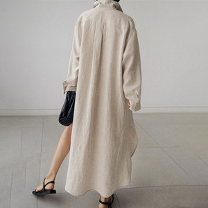 Abiti personalizzati in <span class=keywords><strong>lino</strong></span> di cotone naturale per le donne a maniche lunghe <span class=keywords><strong>abito</strong></span> <span class=keywords><strong>Midi</strong></span> in <span class=keywords><strong>lino</strong></span> di colore solido da donna - Product Image 3