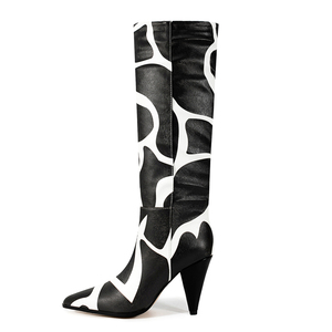 Stivali larghi da <span class=keywords><strong>donna</strong></span> con motivo <span class=keywords><strong>bianco</strong></span> con tacco alto al ginocchio da <span class=keywords><strong>donna</strong></span> scarpe con tacco alto a punta da infilare su stivaletti lunghi - Product Image 1