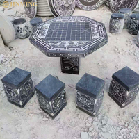 Table en pierre d'échiquier, lampe en pierre, table en pierre antique, tabouret en pierre, table ronde en marbre, table d'échecs, ornements de sculpture