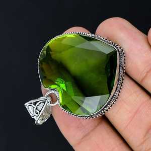 Green Peridot Vintage Style Handmade Heart Shape <b>Charm</b> Pendant Brass Plated Natural Gemstone Christian Religious Unisex Gift - Product Image 4