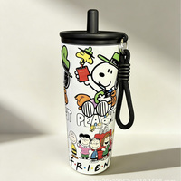 Nouvelle tasse isotherme à double paroi en acier inoxydable avec poignée, motif dessin animé, grande capacité, pour voiture et extérieur