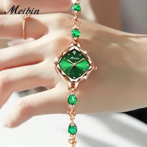 MEIBIN <span class=keywords><strong>1701</strong></span> haut petit cadran vert carré femmes horloge à Quartz luxueux marque strass dames montres femmes Bracelet montres - Product Image 5