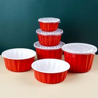 Bol jetable rond 520-1750 ml, rouge et blanc, en plastique PP, conteneur alimentaire bicolore, calibre 180, pour la restauration