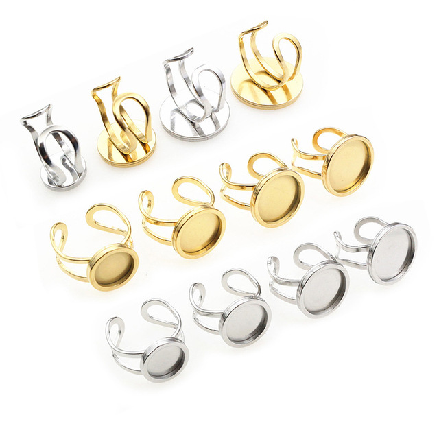 Waterproof Jewelry 10-25mm Inner Diameter Gold Circle Time Gemstone Ring Base Jewelry Opening  Round Blank Bezel Ring Base