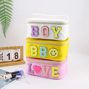 Bolsa organizadora de maquillaje para niña de diseño de calidad superior, bolsa de almacenamiento de cosméticos plegable de poliéster reciclado con bolsa de lavado de gran capacidad