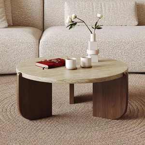 Mesa de té de café de piedra Cueva de madera maciza duradera minimalista diseño tradicional para espacios pequeños-para sala de estar balcón Circular - Product Image 6