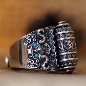 <b>Adjustable</b> Retro Buddhist Scripture <b>Silver</b> Plated <b>Ring</b> for Men Personality Male Index Finger Bijou Rotatable Fashion Jewelry - Product Image 6