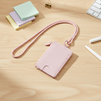 Dompet Gantung Leher Gaya Korea untuk Pelajar, Dompet Koin Mini Ultra Tipis dan Pendek, Mudah Dibawa, Bahan PU dengan Ritsleting