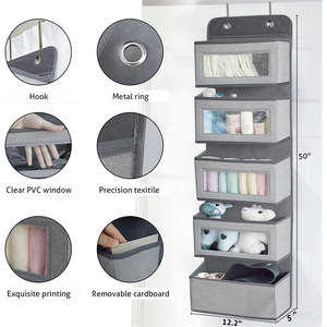 Clothing Organizer Non Woven Fabric Hanging <b>Storage</b> Bag Gray 4 5 Squares Hook Type Lightweight Wardrobe Closet <b>Storage</b> - Product Image 3