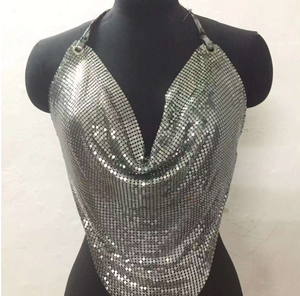 Top en maille à paillettes dorées métalliques de luxe - Mode événementielle et de podium pour femmes, tenues de spectacle - Product Image 1