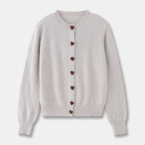 कोरियन शैली दिल बटन एकल ब्रेस्टेड शॉर्ट कार्डिगन स्वेटर जो गर्दन लंबी आस्तीन महिला पतली बुना हुआ जैकेट स्वेटर - Product Image 3