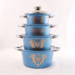 Good Appearance Blue Pattern Cookware Set Stainless Steel Pot Set 16/18/20/22cm Soup&Stock Cooker Wholesale