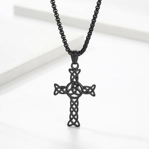 Kalung salib baja Titanium Pria Wanita, perhiasan rantai Tautan Kuba baja Titanium liontin simpul abadi - Product Image 4