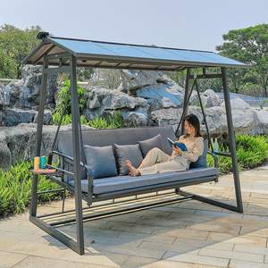 आउटडोर आंगन स्विंग रॉकर्स, आउटडोर गार्डन विला सोलर-संचालित होम इंटरनेट-प्रसिद्ध 4-व्यक्ति की स्विंग कुर्सियां - Product Image 4