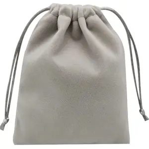 Gri renk kadife çanta mücevher kutusu takı için özel Logo pazen kese ile ambalaj kılıfı