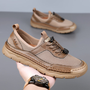 รองเท้ากีฬาผู้ชายแบบตาข่ายระบายอากาศได้ดี สายรัดยางยืด แฟชั่นฤดูร้อนสำหรับกิจกรรมกลางแจ้ง สีน้ำตาล ไซส์ 42 - Product Image 1