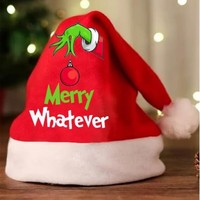Decoraciones Navideñas, Gorro de Santa Claus Grueso con Patrón de Monstruo Verde, Forro de Felpa Extra, Gorro de Doble Cara