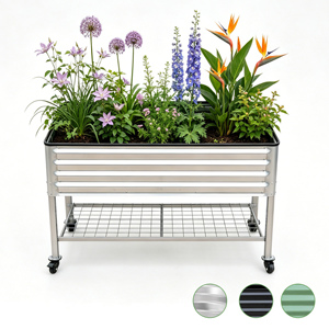 Jardinera Elevada de Metal Galvanizado con Ruedas, Carro de Jardinera Móvil con Estante de Almacenamiento Inferior para Plantación en Exteriores - Product Image 1