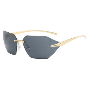 New Arrival Unisex <b>Rimless</b> Rectangle <b>Sunglasses</b> UV400 Metal Frameless Light Weight Gold Colored Fashion Style - Product Image 2