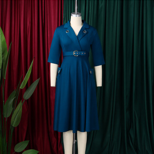 Robes de travail tendance D3341 pour femmes, élégantes et décontractées, à manches mi-longues, col en V, pour le bureau, robes de travail formelles, robes africaines - Product Image 5