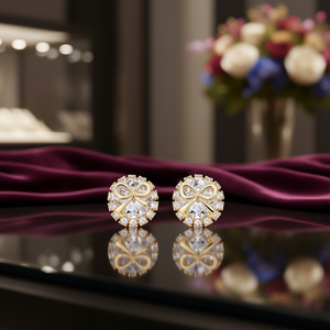 E3682 Orecchini a perno dorati con fiocco in cristallo e strass, placcati oro 22k, per l'uso quotidiano da donna - Product Image 2