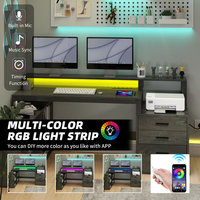 AJUNION Table d'ordinateur de bureau de jeu en forme de L avec lumières LED Station de charge intégrée Support de moniteur ergonomique pour la configuration des jeux