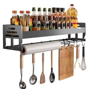 <b>Kitchen</b> Wall Mounted Storage <b>Rack</b> Black 1 Layer No Drilling Required Multi Function Organizer For Knife And Spices - Product Image 5