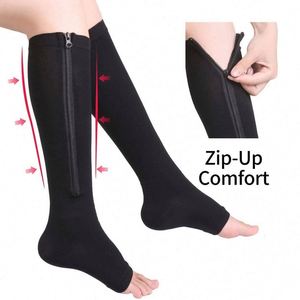 Compression <b>Socks</b> <b>Men</b> Women Support Knee Zipper Open Toe Thin Anti Fatigue Stretchy Casual Woven Cuff Over Knee Unisex - Product Image 4
