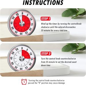 Yizhi thép không gỉ cơ thể cơ khí máy tính để bàn nhà bếp hẹn giờ 60 phút trực quan đầu bếp nấu ăn hẹn giờ đồng hồ đếm ngược với báo động lớn - Product Image 5