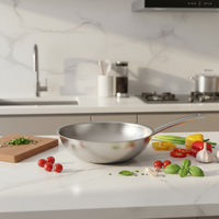Wok en acier inoxydable de qualité professionnelle, écologique, 28 cm, antiadhésif, compatible avec les plaques à induction