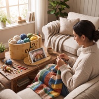 Boîte de rangement pour fil en bambou, bol à tricoter avec porte-crochet amovible et fente pour téléphone, cadeau pour les amateurs de crochet