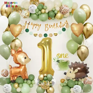 1 день рождения мальчик девочка джунгли детский день рождения украшение 1 год зеленый шар 1 день рождения украшение дикий один Y146